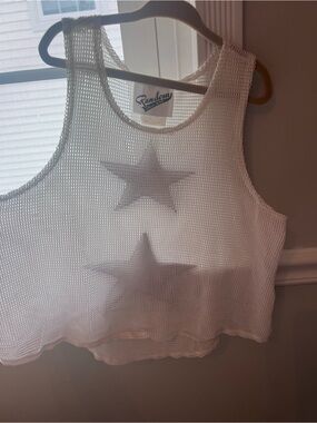 Girls size 8-10 Stars White Mesh Crop Tank